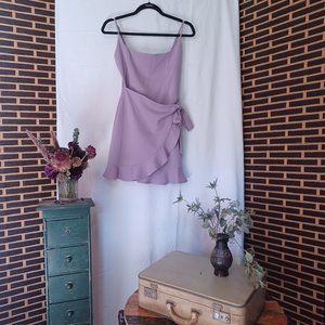 Lucy in the Sky Lavender Ruffle Body Wrap Mini Dress, Size L